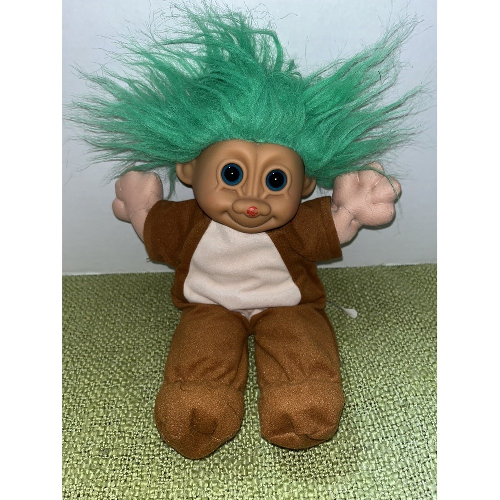 90s Russ Berrie Troll Doll As Rudolph Reindeer 13". Vintage. Green Hair ,